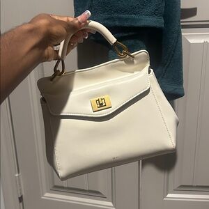 JW PEI Cream Lucia Satchel with Gold Accents